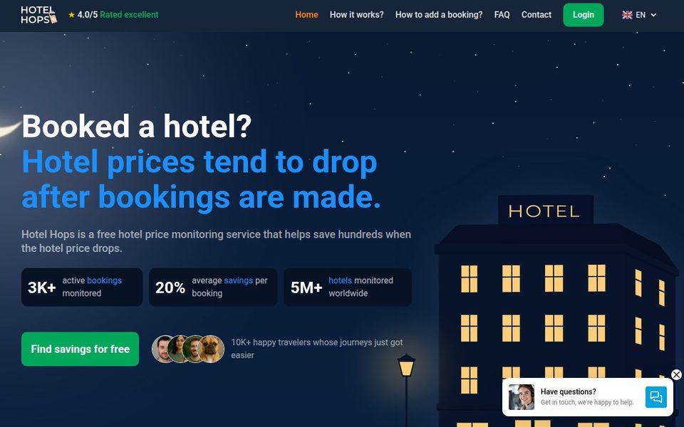 Screenshot of the HotelHops website