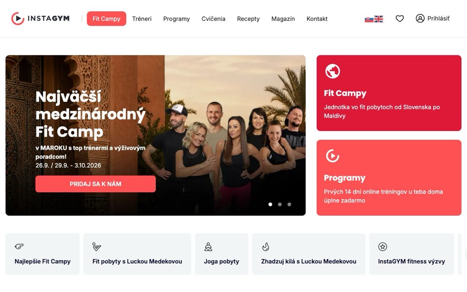Screenshot of the Instagym website