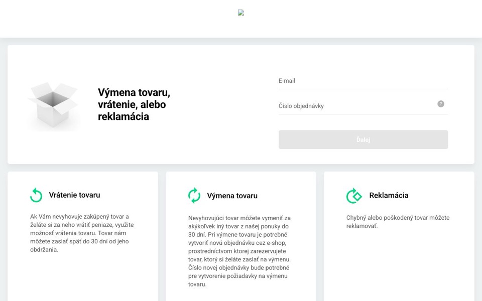 Screenshot of the RMA website